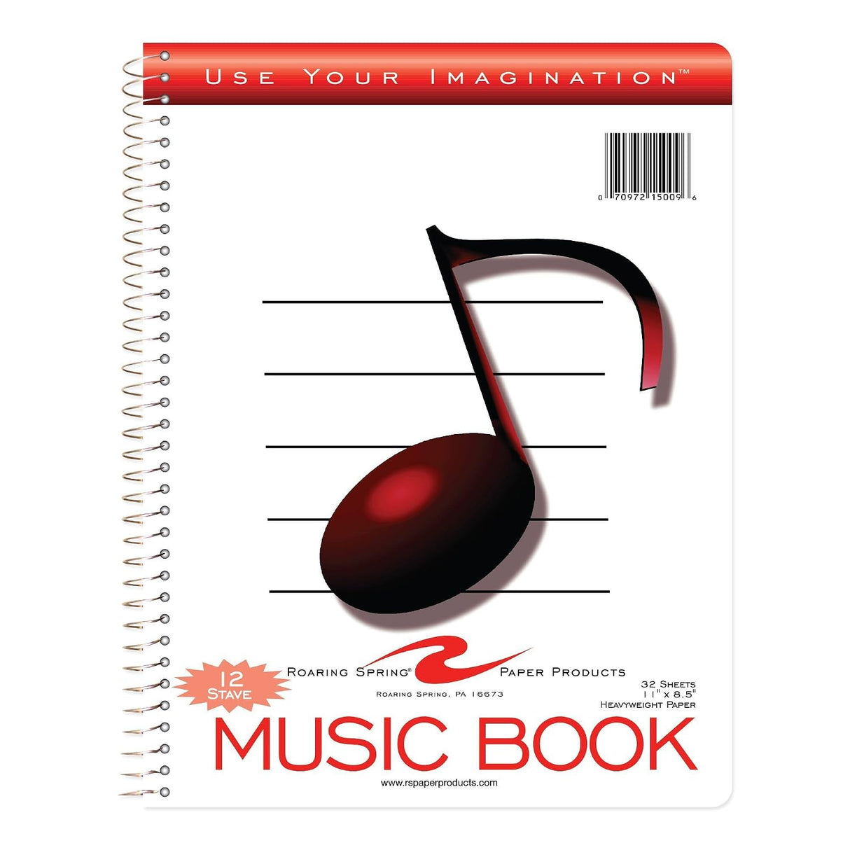 Roaring Spring Paper Wire Bound Notebook, 11" x 8.5" - 12 Staves of Music Lines, 32 sheets-070972150096-LR-324453-1-LR eShop