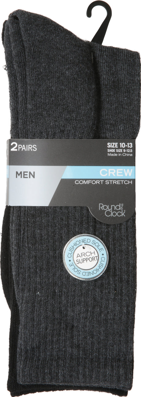 Round the Clock Men's Comfort Stretch Crew Socks, Sizes 10-13 - Charcoal, 2 count-605968001832-LR-345964-1-LR eShop