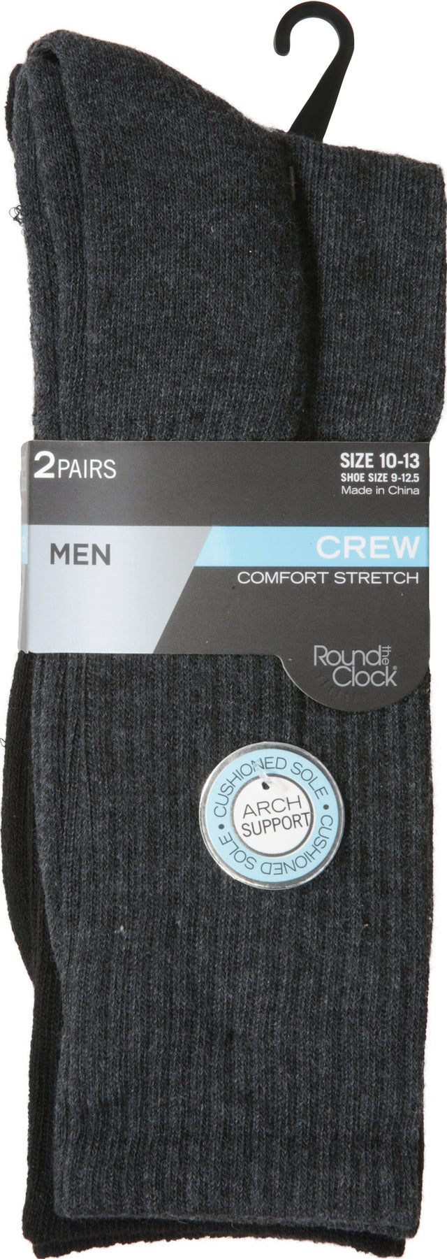 Round the Clock Men's Comfort Stretch Crew Socks, Sizes 10-13 - Charcoal, 2 count-605968001832-LR-345964-1-LR eShop