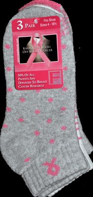 Russell Fashion Foot Women's Pink Ribbon Quarter Variety Socks - 3 pack-032742320283-LR-345866-1-LR eShop