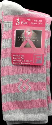 Russell Fashion Foot Women's Pink Ribbon White Crew Socks, 2 pairs-032742862271-LR-353677-1-LR eShop