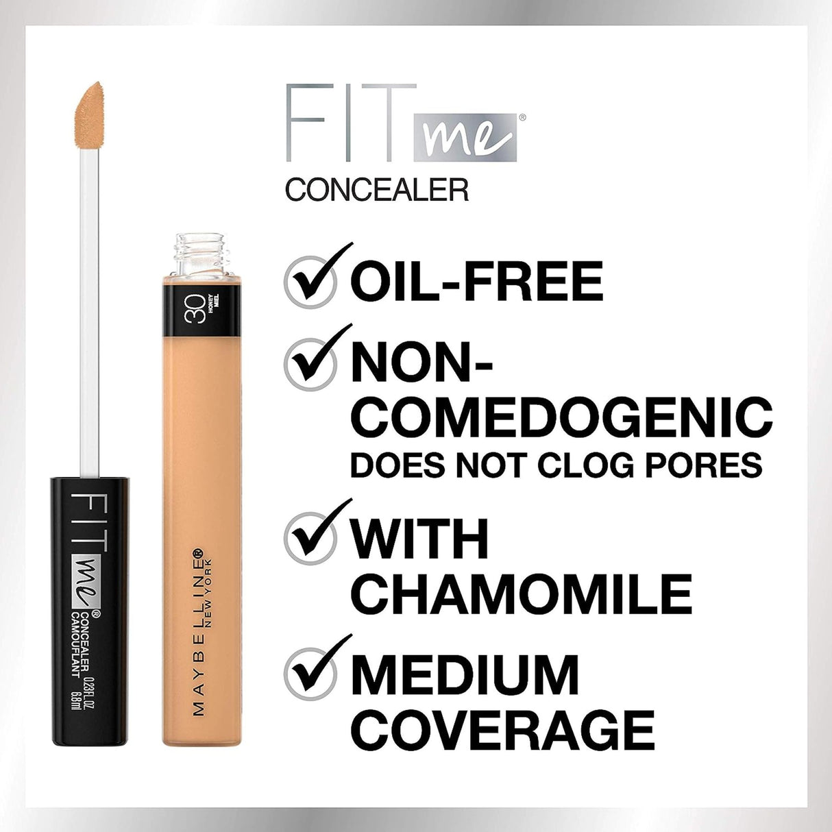 Maybelline New York Fit Me! Liquid Concealer, 030 Honey, 0.23 fl oz