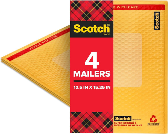 Scotch Plastic Bubble Mailer, 4 count Yellow - Size 5, 10.5" x 15.25"-051131863019-LR-357360-1-LR eShop