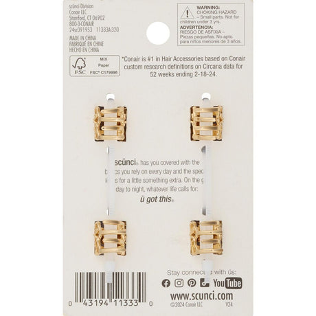 scünci All Day Hold Butterfly Claw Clips - Gold, 4 count-043194113330-LR-359255-2-LR eShop