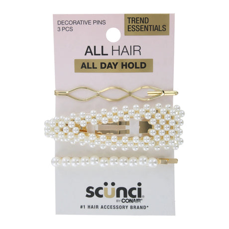 scünci All Day Hold Decorative Barrettes - Gold with Pearls, 3 count-043194350223-LR-339158-1-LR eShop