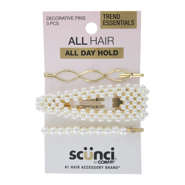 scünci All Day Hold Decorative Barrettes - Gold with Pearls, 3 count-043194350223-LR-339158-1-LR eShop