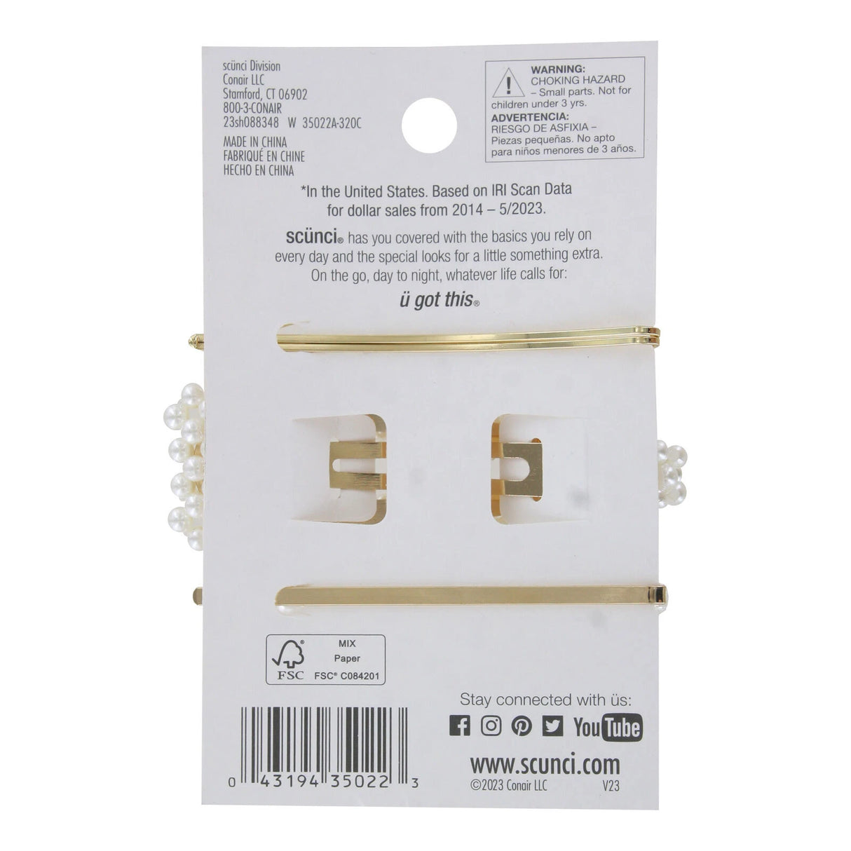 scünci All Day Hold Decorative Barrettes - Gold with Pearls, 3 count-043194350223-LR-339158-3-LR eShop