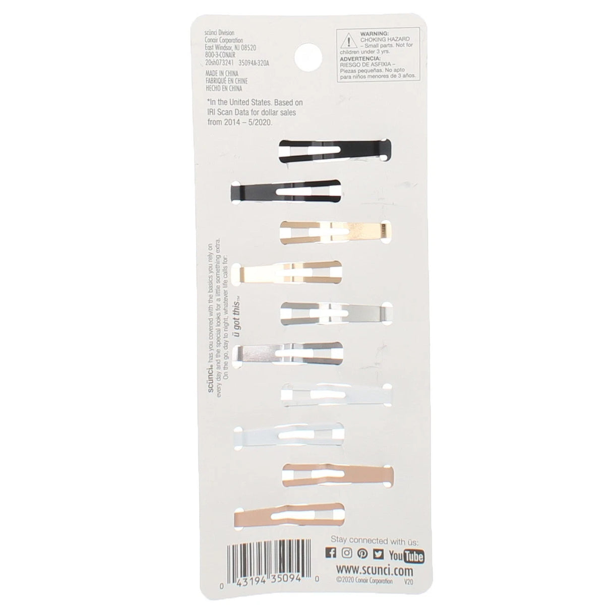 scünci Assorted Snap Clip Barrettes - Assorted Solids and Prints, 10 count-043194350940-LR-345416-2-LR eShop