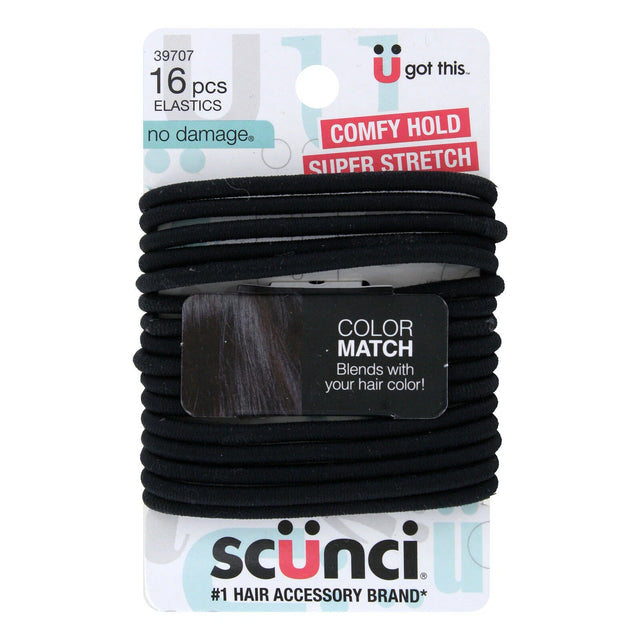 scünci Color Match No-Damage Comfy Hold Hair Elastics - Black, 16 count-043194397075-LR-274401-1-LR eShop