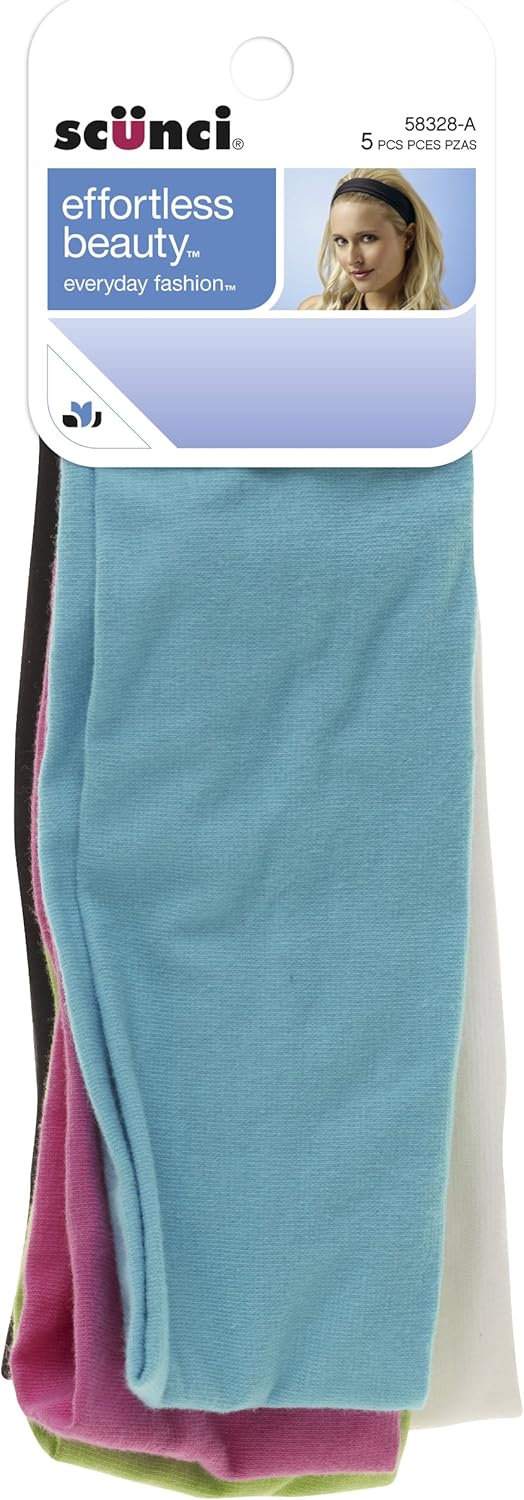 scünci Effortless Beauty Wide Stretch Basic Headwraps - Assorted Neons, 5 count-043194583287-LR-184313-1-LR eShop