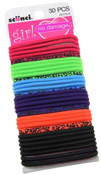 scünci Girl No Damage Hair Elastics - Assorted Neons, 30 count-043194231720-LR-292044-2-LR eShop