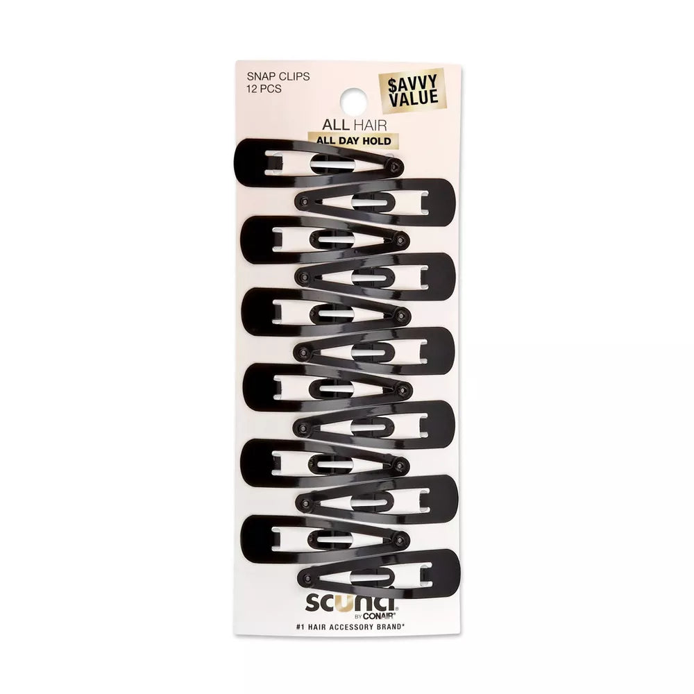 scünci Metal Snap Barrettes - Black, 12 count-043194169986-LR-179047-1-LR eShop
