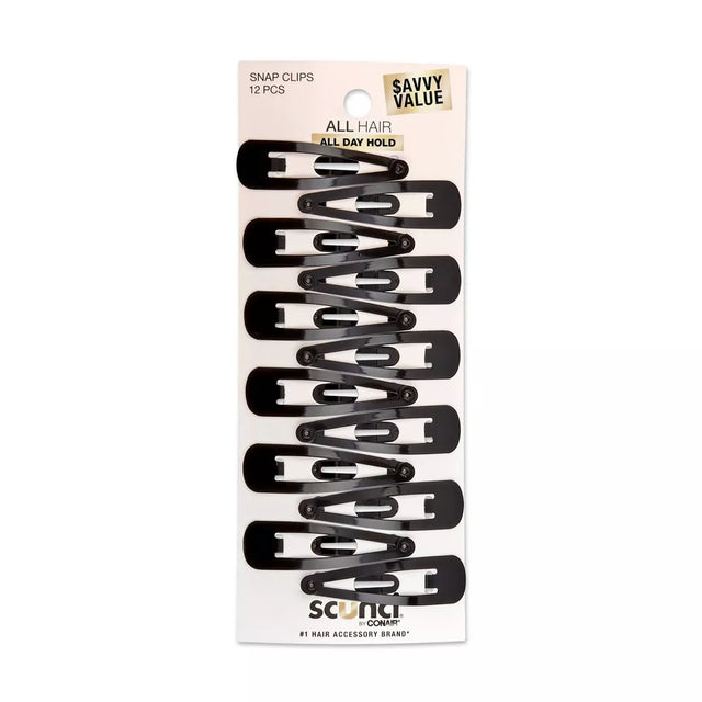 scünci Metal Snap Barrettes - Black, 12 count-043194169986-LR-179047-1-LR eShop