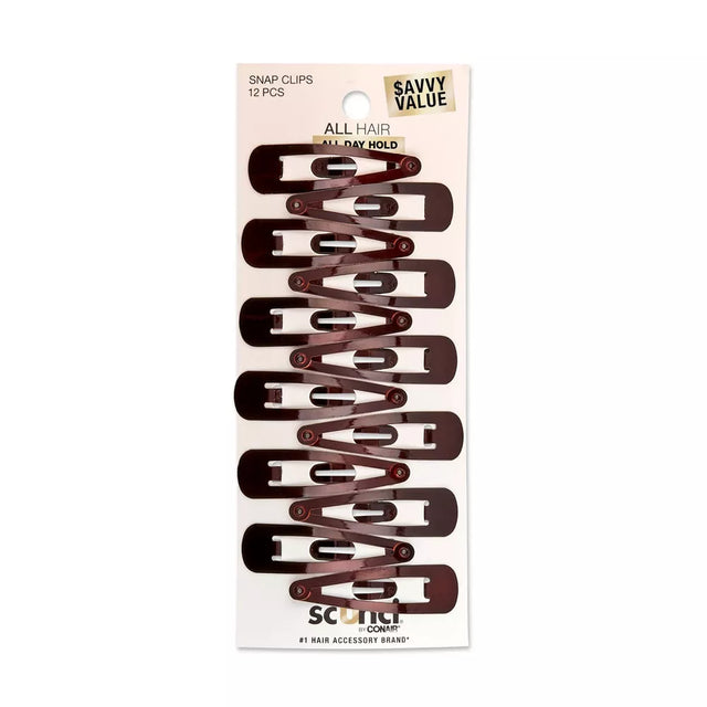 scünci Metal Snap Clip Barettes - Brown, 12 count-043194169993-LR-157066-1-LR eShop