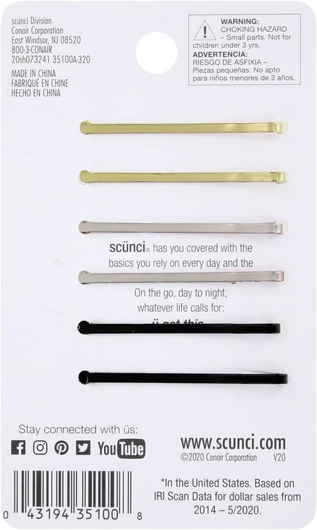 scünci Metallic Oval Link Bobby Pins - Assorted Colors, 6 count-043194351008-LR-348441-2-LR eShop