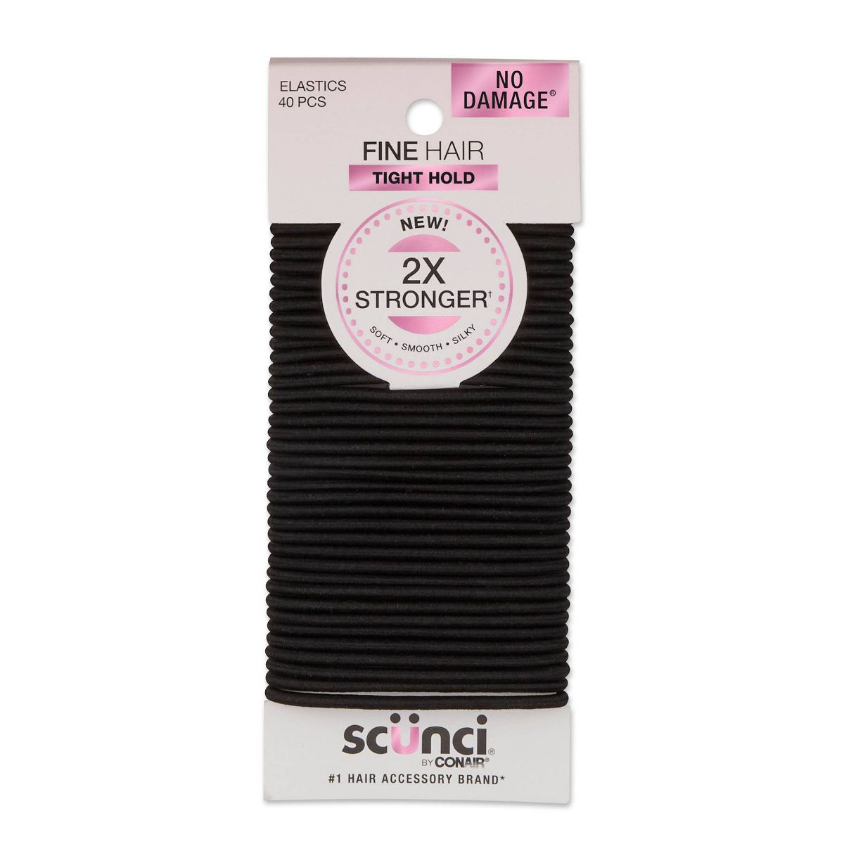 scünci No Damage 2X Stronger Elastic Hair Ties for Fine Hair - Black, 40 count-043194101443-LR-364131-1-LR eShop