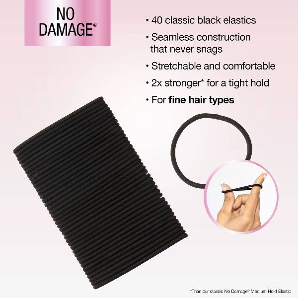 scünci No Damage 2X Stronger Elastic Hair Ties for Fine Hair - Black, 40 count-043194101443-LR-364131-5-LR eShop