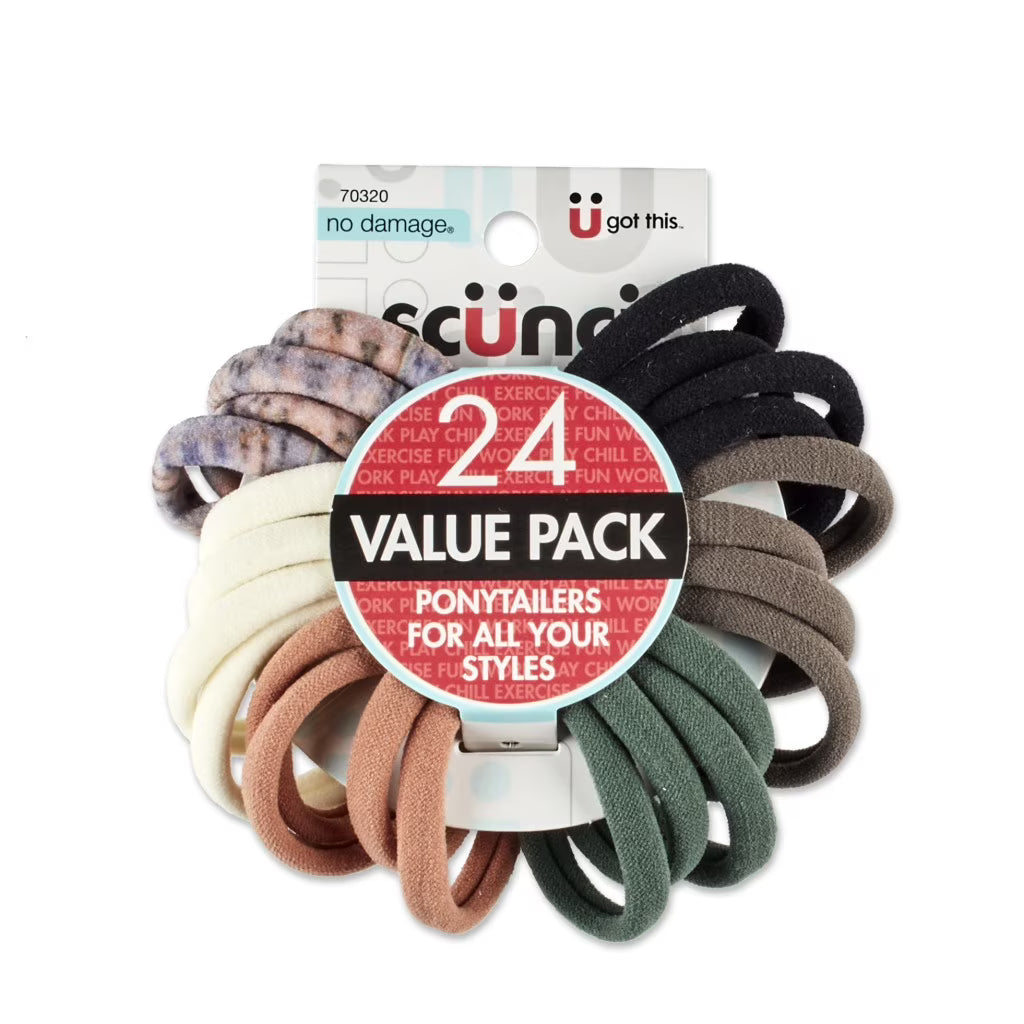 scünci No-Damage Elastic Hair Tie Ponytailers - Assorted Neutrals, 24 count-043194703203-LR-364140-1-LR eShop