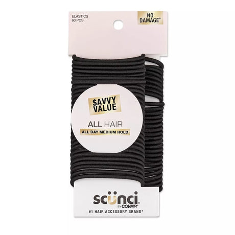 scünci No Damage Elastic Hair Ties - Black, 60 count-043194214303-LR-319469-1-LR eShop