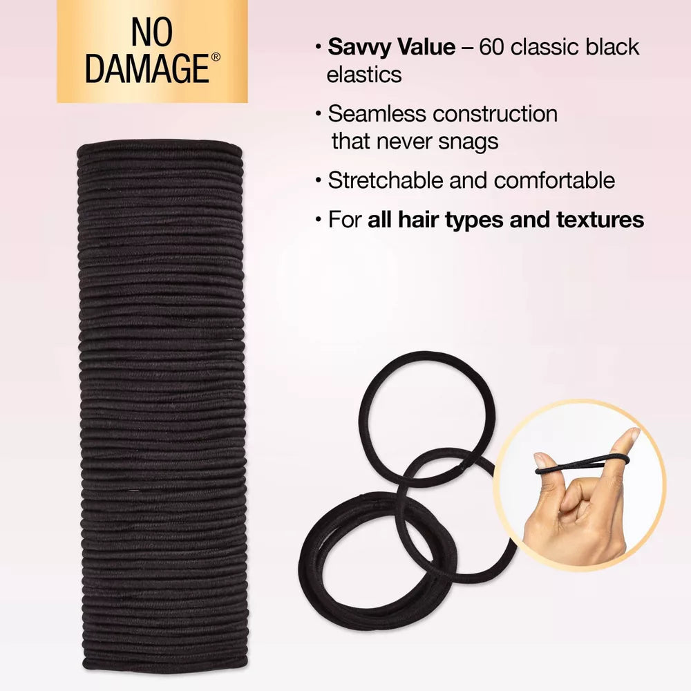 scünci No Damage Elastic Hair Ties - Black, 60 count-043194214303-LR-319469-5-LR eShop