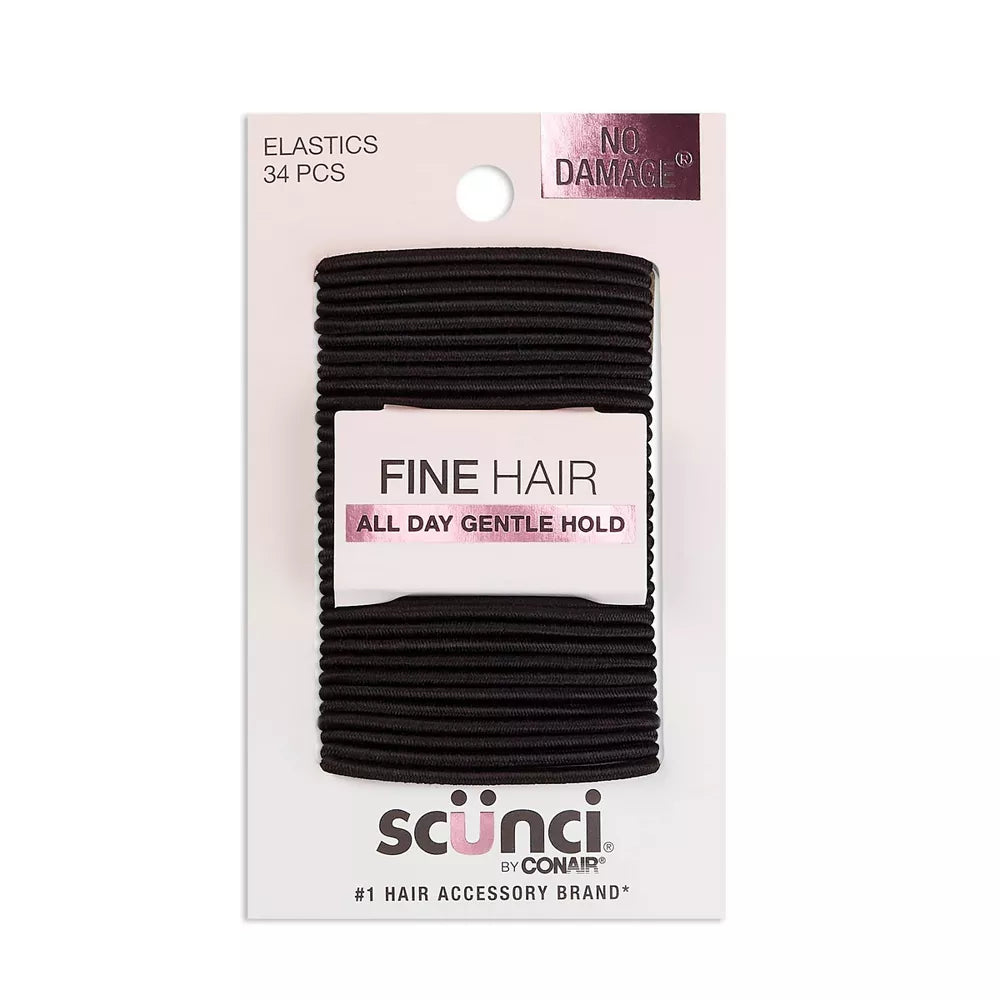 scünci No Damage Elastic Hair Ties For Fine Hair - Black, 34 count-043194159758-LR-156994-1-LR eShop