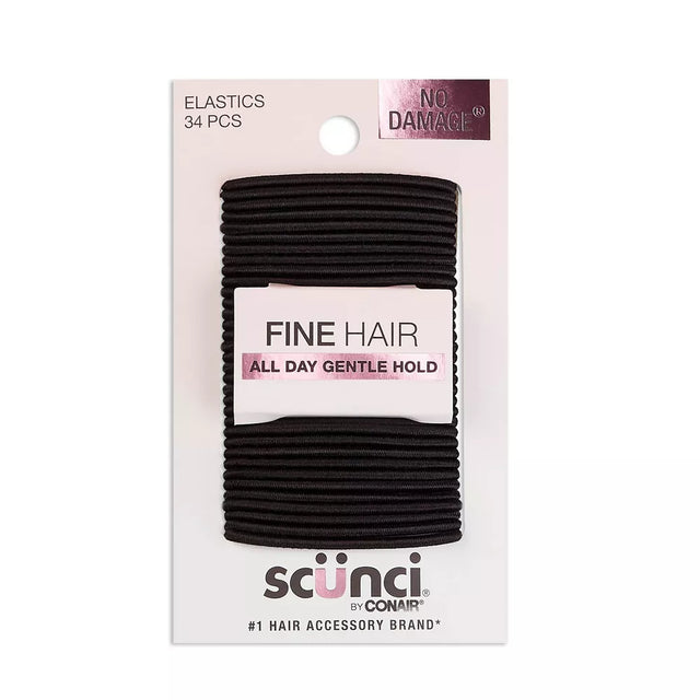 scünci No Damage Elastic Hair Ties For Fine Hair - Black, 34 count-043194159758-LR-156994-1-LR eShop