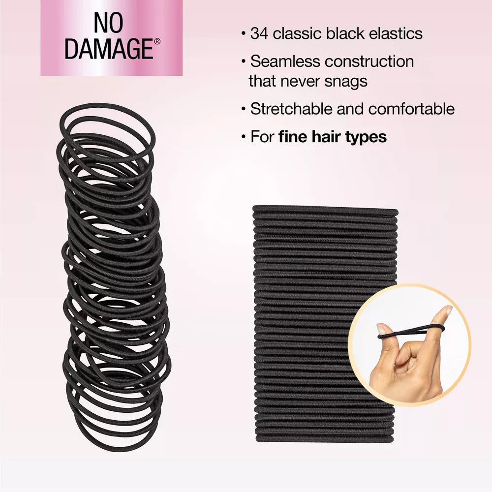 scünci No Damage Elastic Hair Ties For Fine Hair - Black, 34 count-043194159758-LR-156994-3-LR eShop