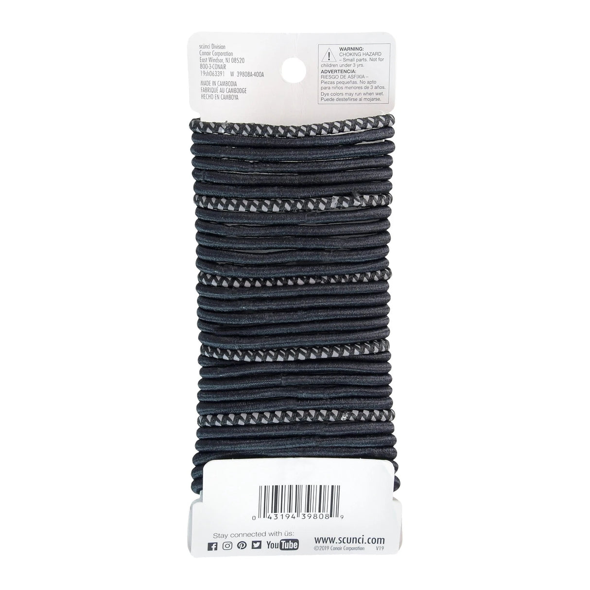 scünci No-Damage Elastic Stretch Hairbands - Black With Assorted Reflective, 30 count-043194398089-LR-335028-5-LR eShop