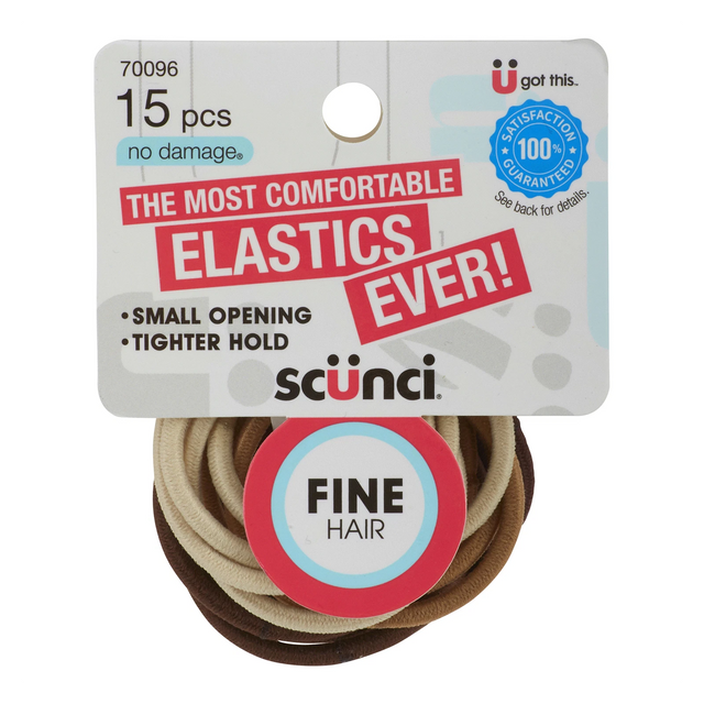 scünci No-Damage Fine Hair Elastics - Blonde and Brunette, 15 count-043194700967-LR-339748-1-LR eShop