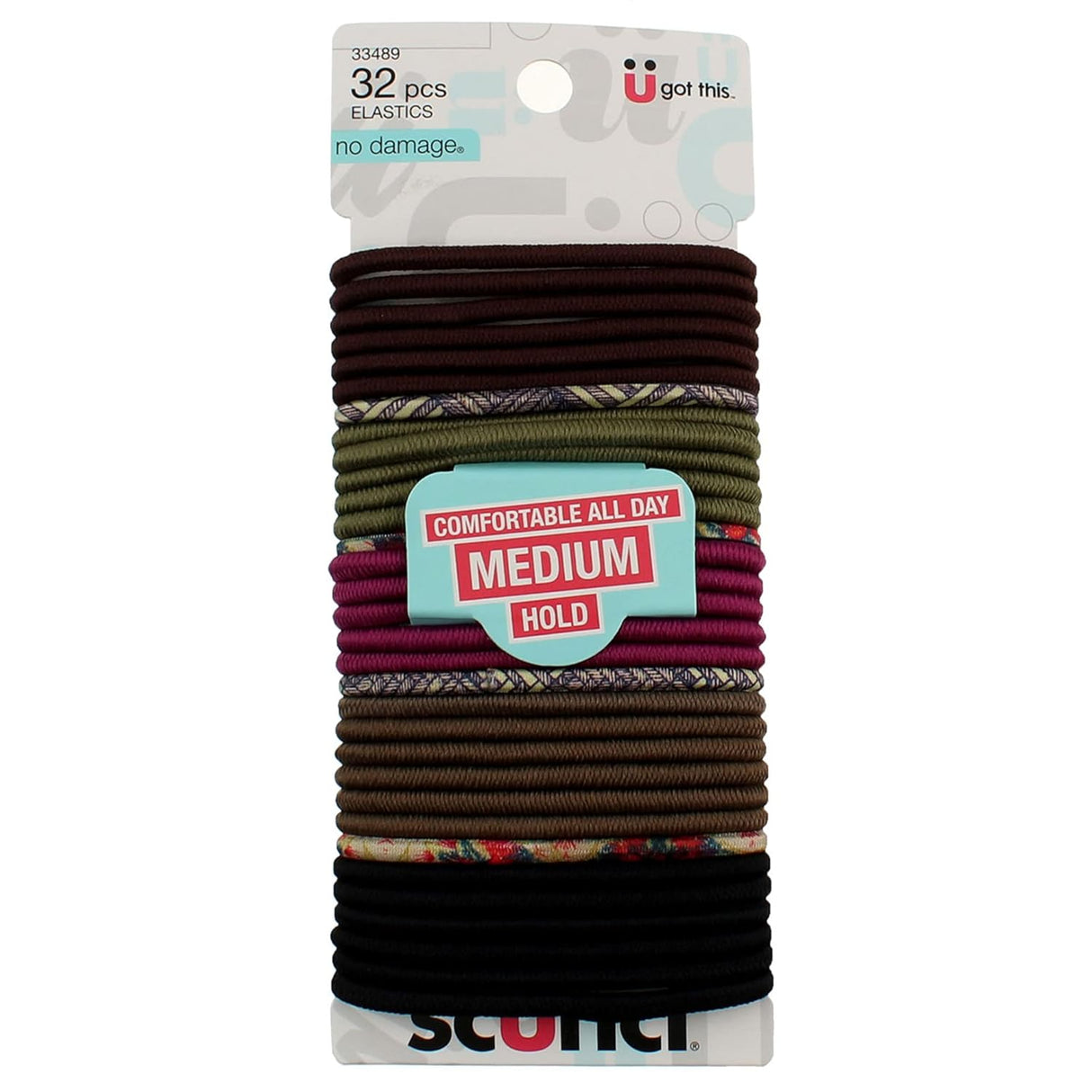 scünci No Damage Flat Printed & Round Hair Ties - Midtone Mixed, 32 count-043194334896-LR-333738-1-LR eShop
