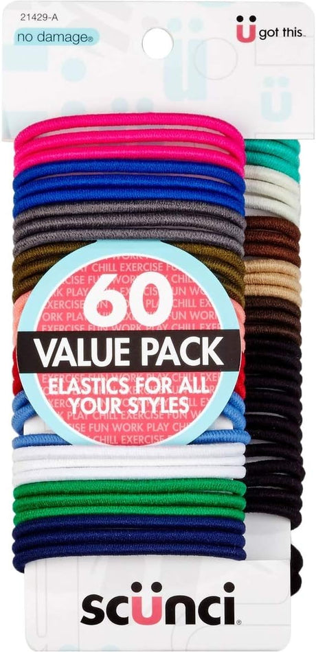 scünci No Damage Hair Elastics - Assorted Colors, 60 count-043194214297-LR-319468-1-LR eShop