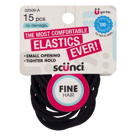 scünci No Damage Hair Elastics For Fine Hair - Black, 15 count-043194325092-LR-332518-1-LR eShop