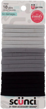 scünci No Damage Hair Ties Elastic Ponytailers - Gray Shades, 18 count-043194703326-LR-341246-1-LR eShop