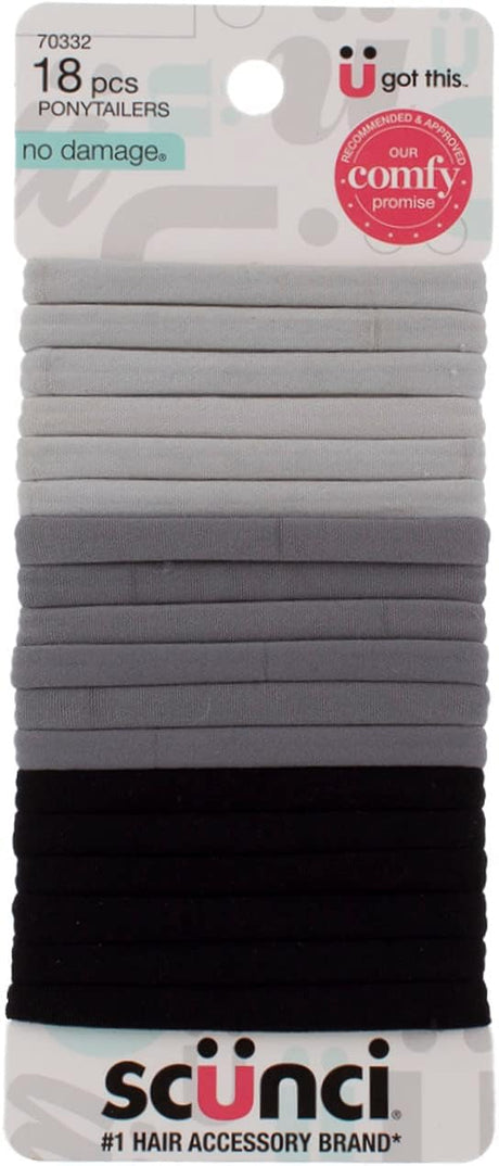 scünci No Damage Hair Ties Elastic Ponytailers - Gray Shades, 18 count-043194703326-LR-341246-1-LR eShop