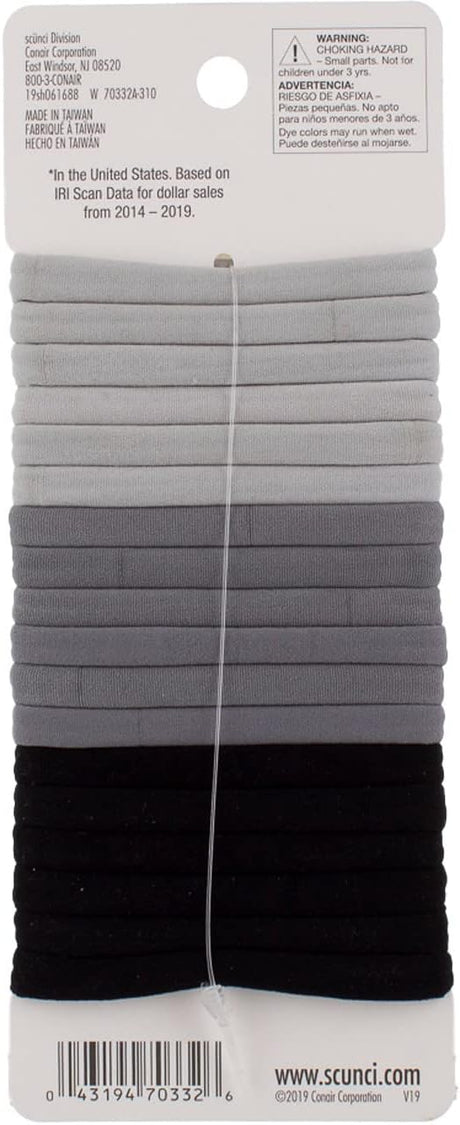scünci No Damage Hair Ties Elastic Ponytailers - Gray Shades, 18 count-043194703326-LR-341246-2-LR eShop