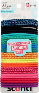 scünci No Damage Medium Hold Elastics - Assorted Brights and Patterns, 32 count-043194334803-LR-335056-1-LR eShop
