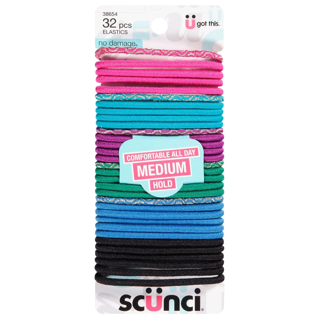 scünci No Damage Medium Hold Hair Elastics - Assorted Colors, 32 count-043194386543-LR-301833-1-LR eShop