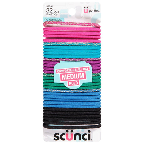 scünci No Damage Medium Hold Hair Elastics - Assorted Colors, 32 count-043194386543-LR-301833-1-LR eShop