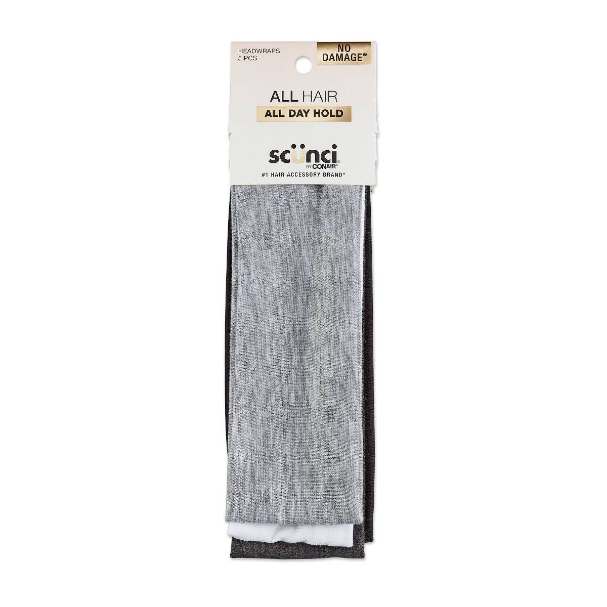 scünci No Damage Stretch Fabric Headbands - Blacks, White, and Grays, 5 count-043194392704-LR-274562-1-LR eShop