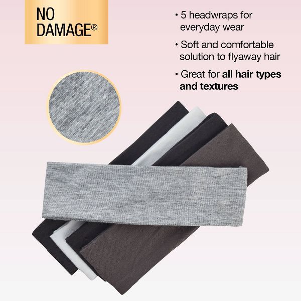scünci No Damage Stretch Fabric Headbands - Blacks, White, and Grays, 5 count-043194392704-LR-274562-5-LR eShop