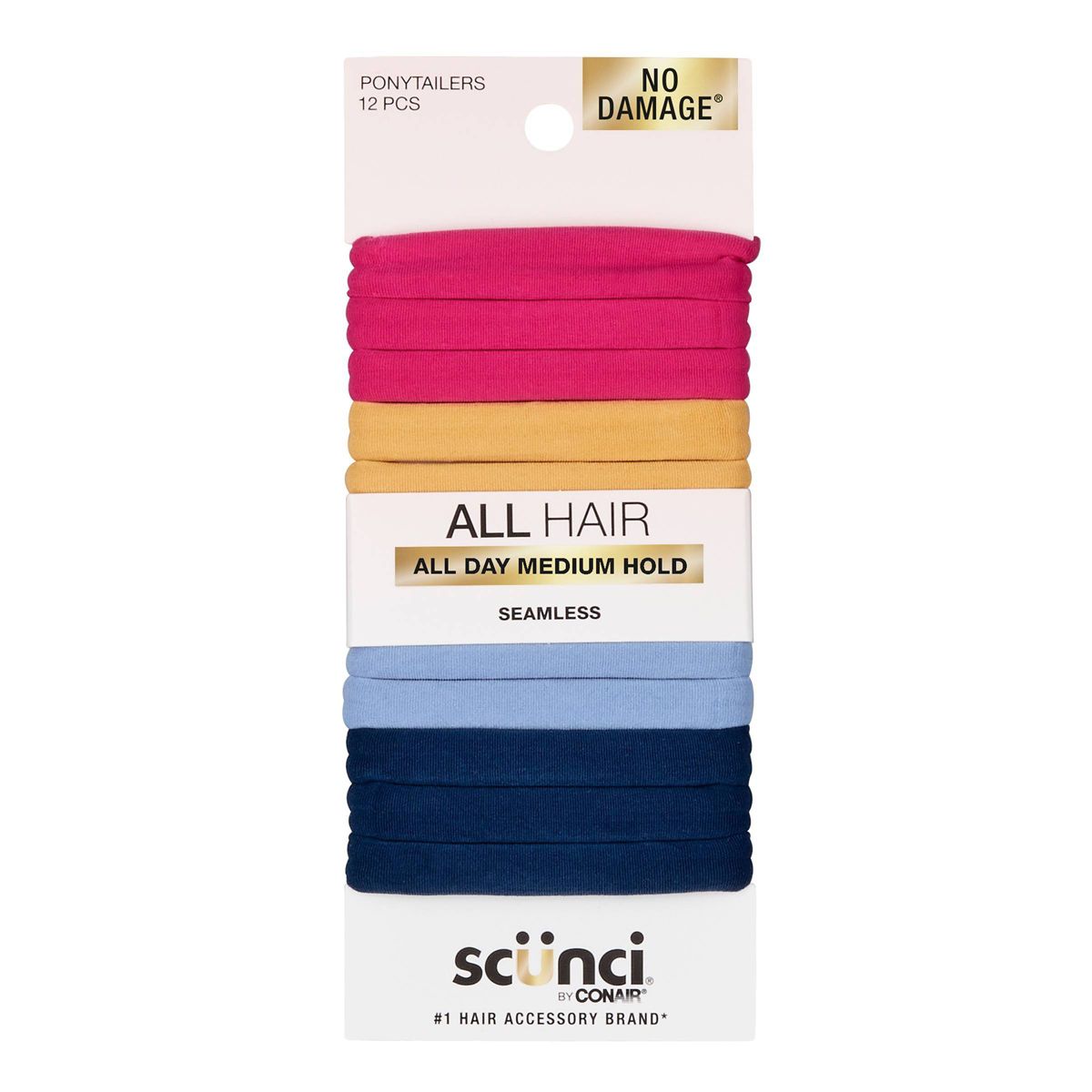 scünci No Damage Super Comfy Hosiery Elastic Hair Tie Ponytailers for All Hair - Assorted Colors, 12 count-043194104659-LR-361974-1-LR eShop