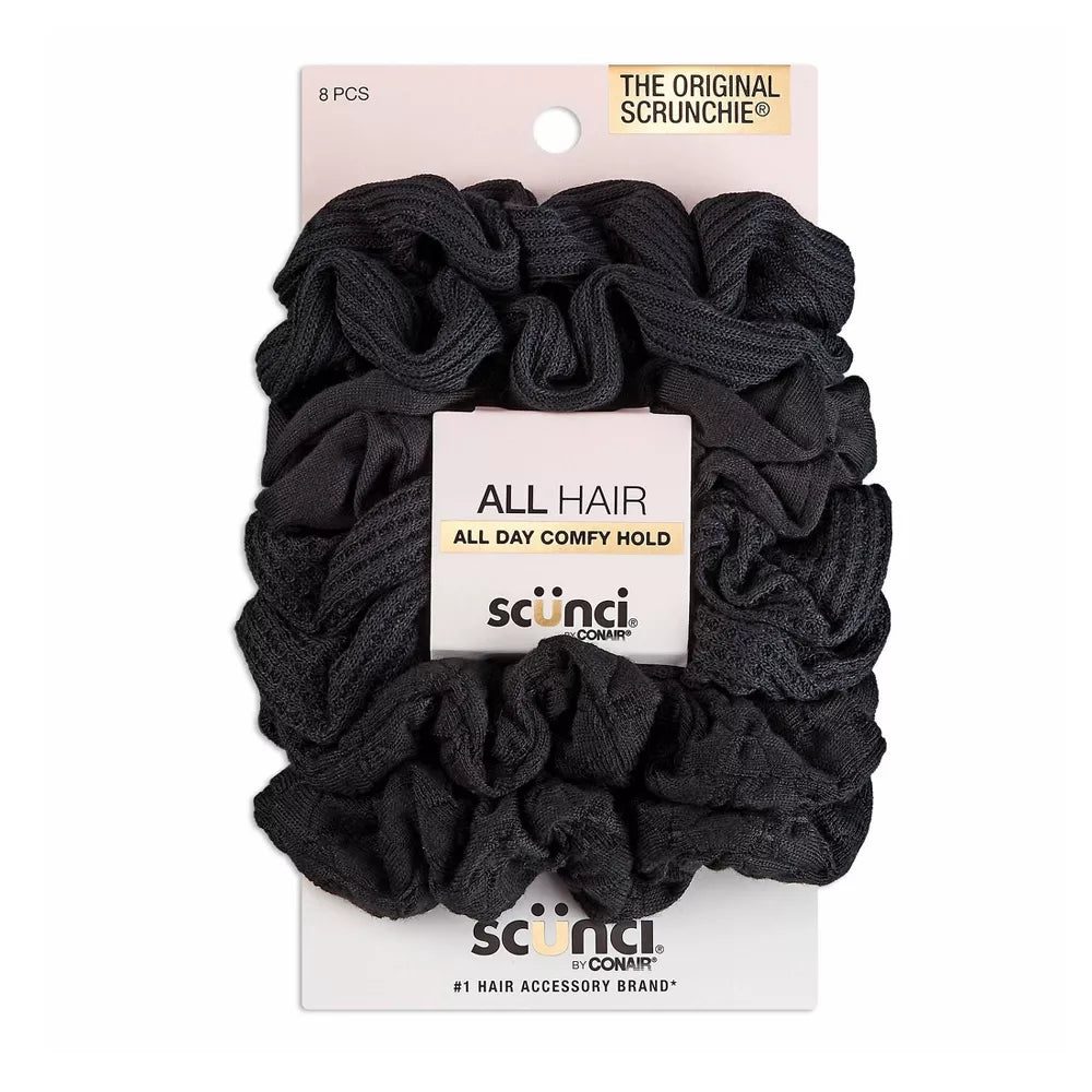 scünci No Damage Textured Scrunchies - Black, 8 count-043194383078-LR-274557-1-LR eShop