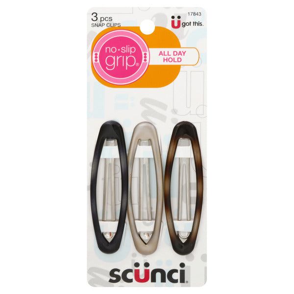 scünci No-Slip Grip Oval Snap Barrettes - Assorted, 3 count-043194178438-LR-169658-1-LR eShop
