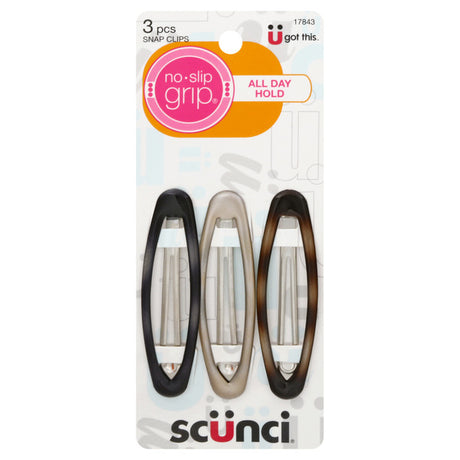 scünci No-Slip Grip Oval Snap Barrettes - Assorted, 3 count-043194178438-LR-169658-1-LR eShop