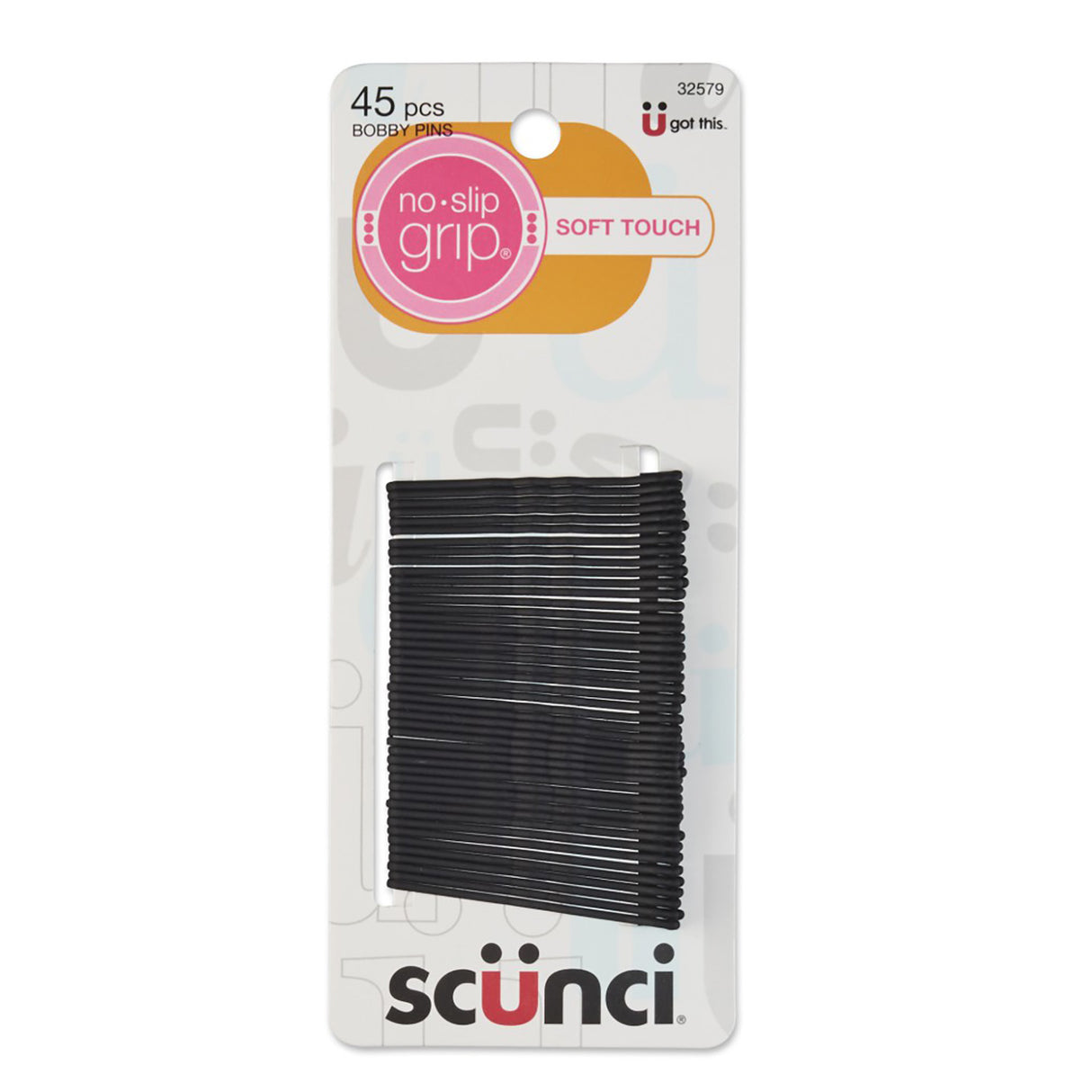 scünci No-Slip Grip Soft Touch Hair Bobby Pins - Black, 45 pieces-043194325795-LR-333739-1-LR eShop