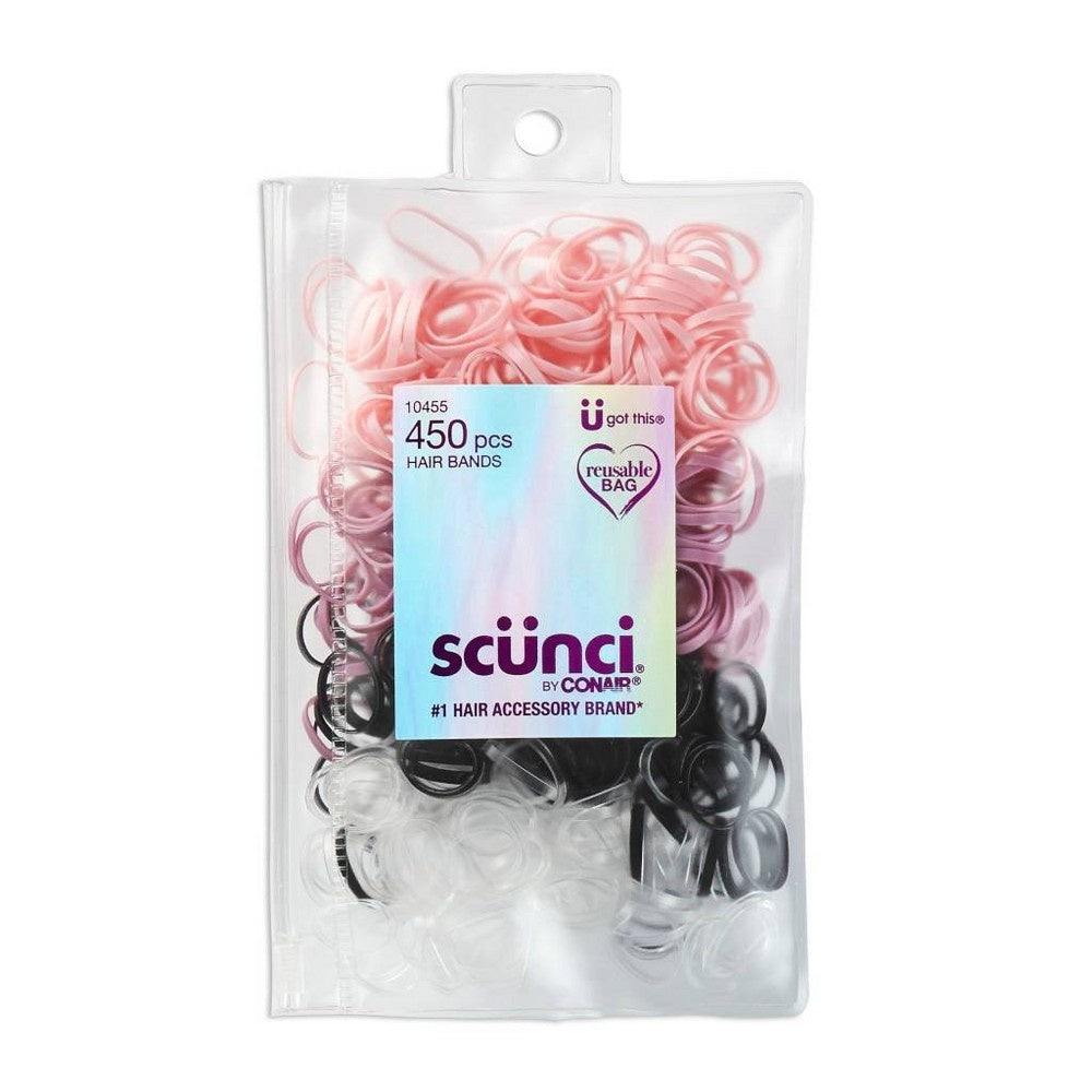 scünci Polyband Elastics Hair Ties with Reusable Pouch - Assorted Pinks, 450 count-043194104550-LR-360905-1-LR eShop
