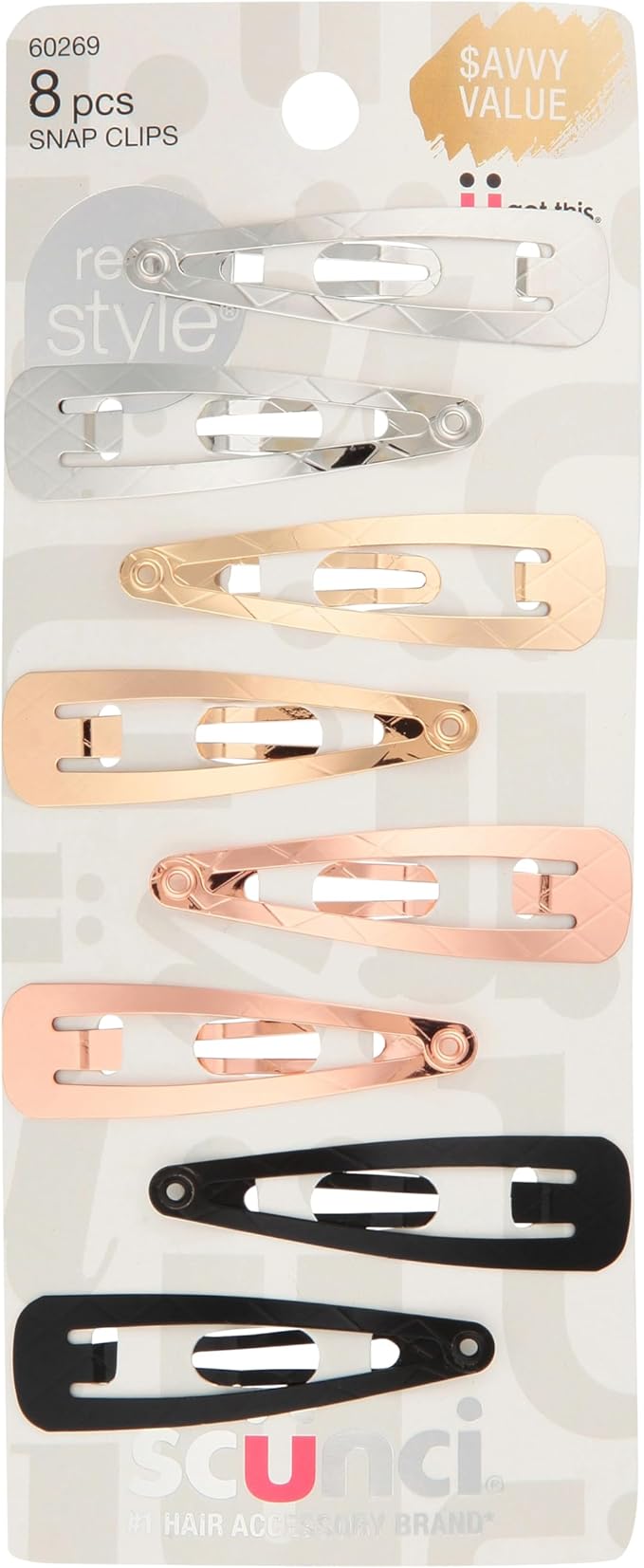 scünci Real Style Metal Snap Clips - Assorted Metals, 8 count-043194602698-LR-350168-1-LR eShop