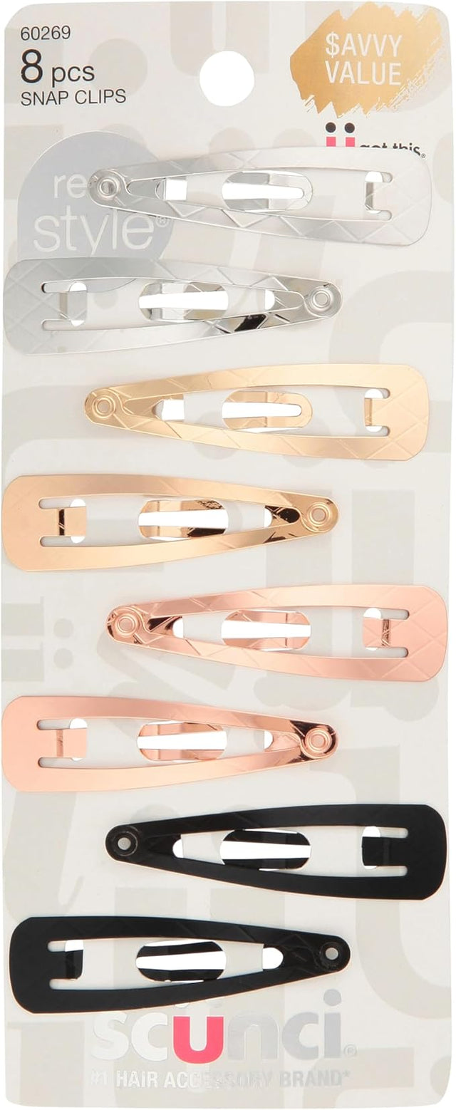 scünci Real Style Metal Snap Clips - Assorted Metals, 8 count-043194602698-LR-350168-1-LR eShop