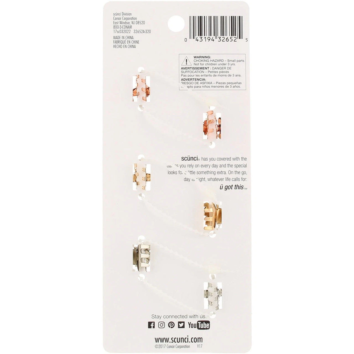scünci Real Style Mini Metal Rhinestone Jaw Clips, 6 count-043194326525-LR-337461-2-LR eShop