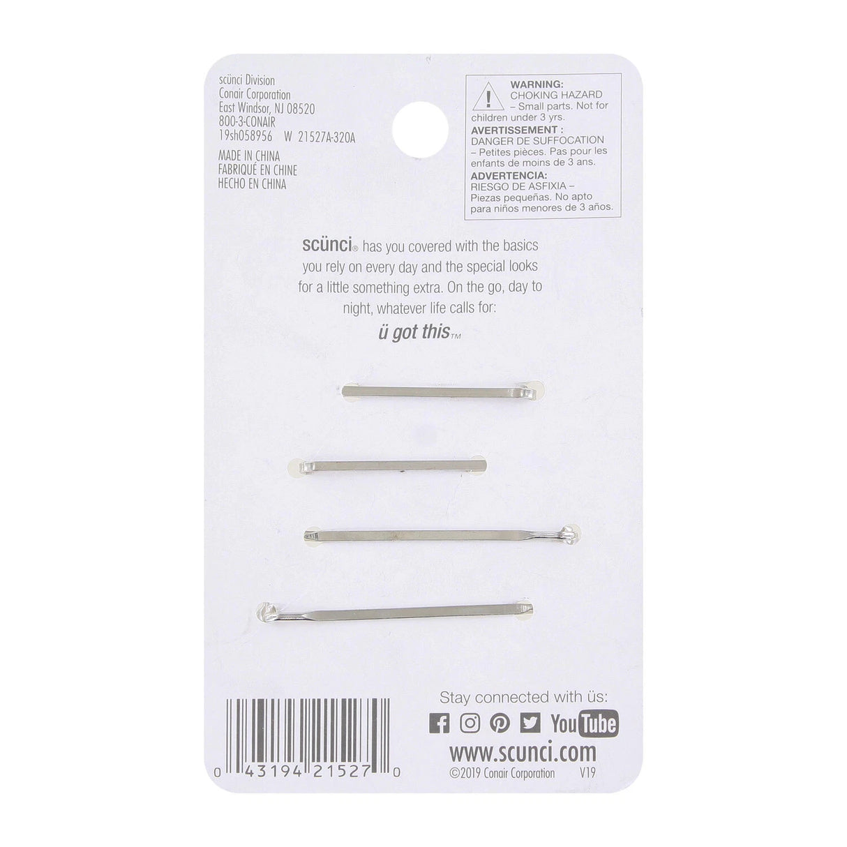 scünci Real Style Rhinestone Elegant Bobby Pins, 4 count-043194215270-LR-332514-2-LR eShop